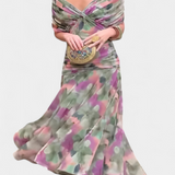 Robe Maxi Fleurie à Décolleté en V et Détails Romantiques