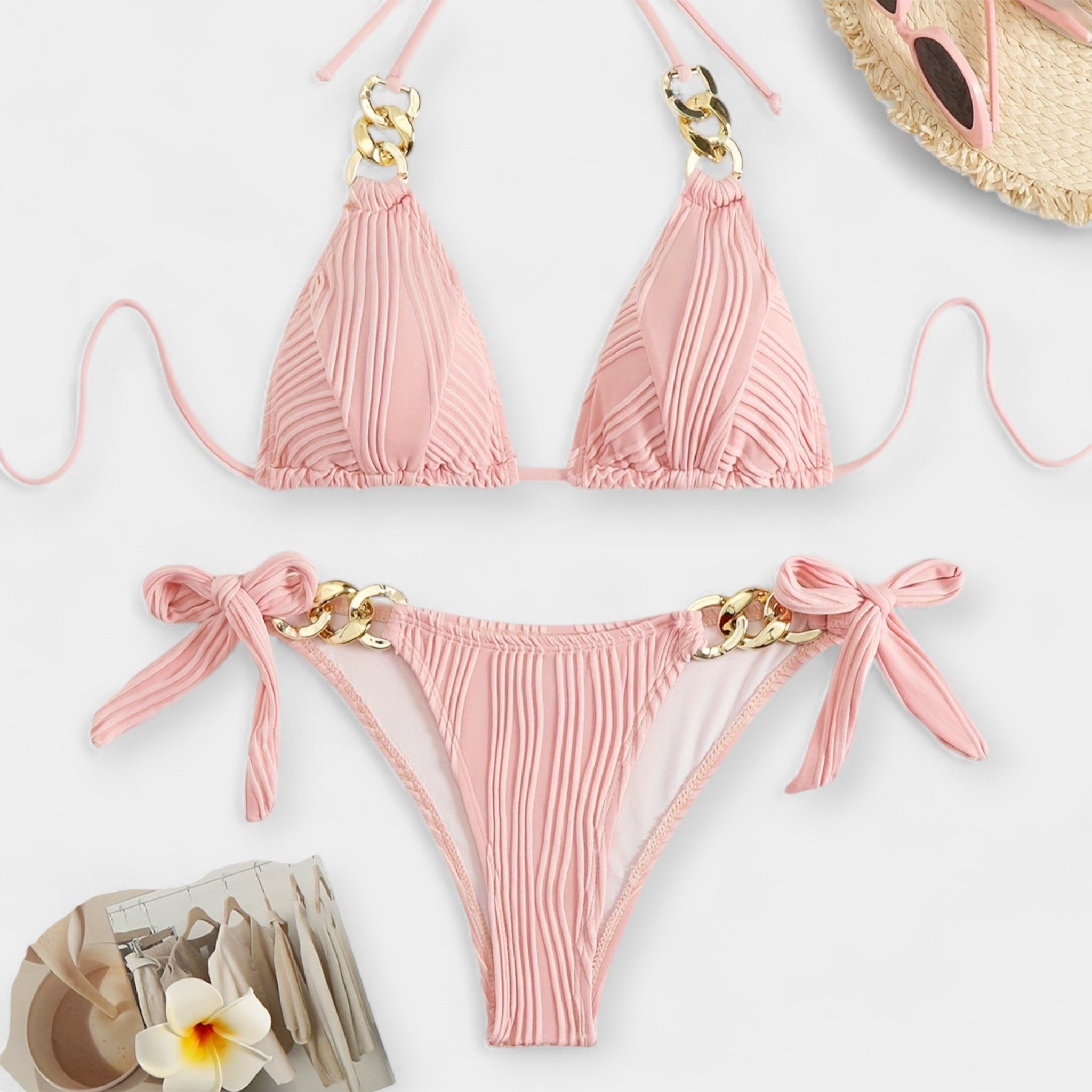 Ensemble de Bikini à Rayures avec Détails de Couture