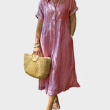 Robe Chemise Rayée avec Col, Boutons et Poches Pratiques