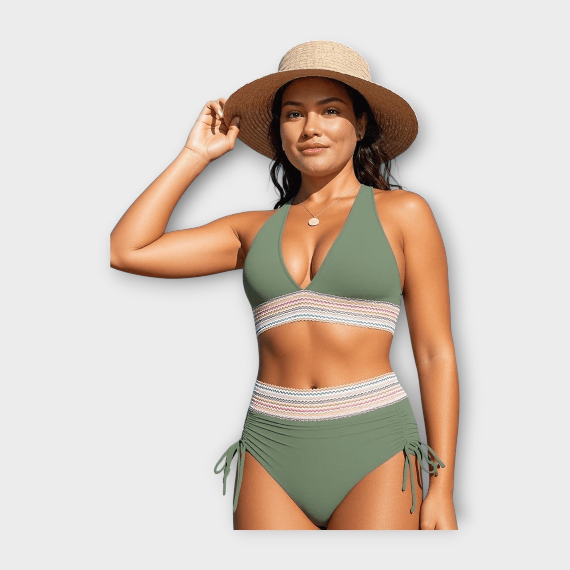 Bikini à Détails en Tricot avec Culotte Taille Haute