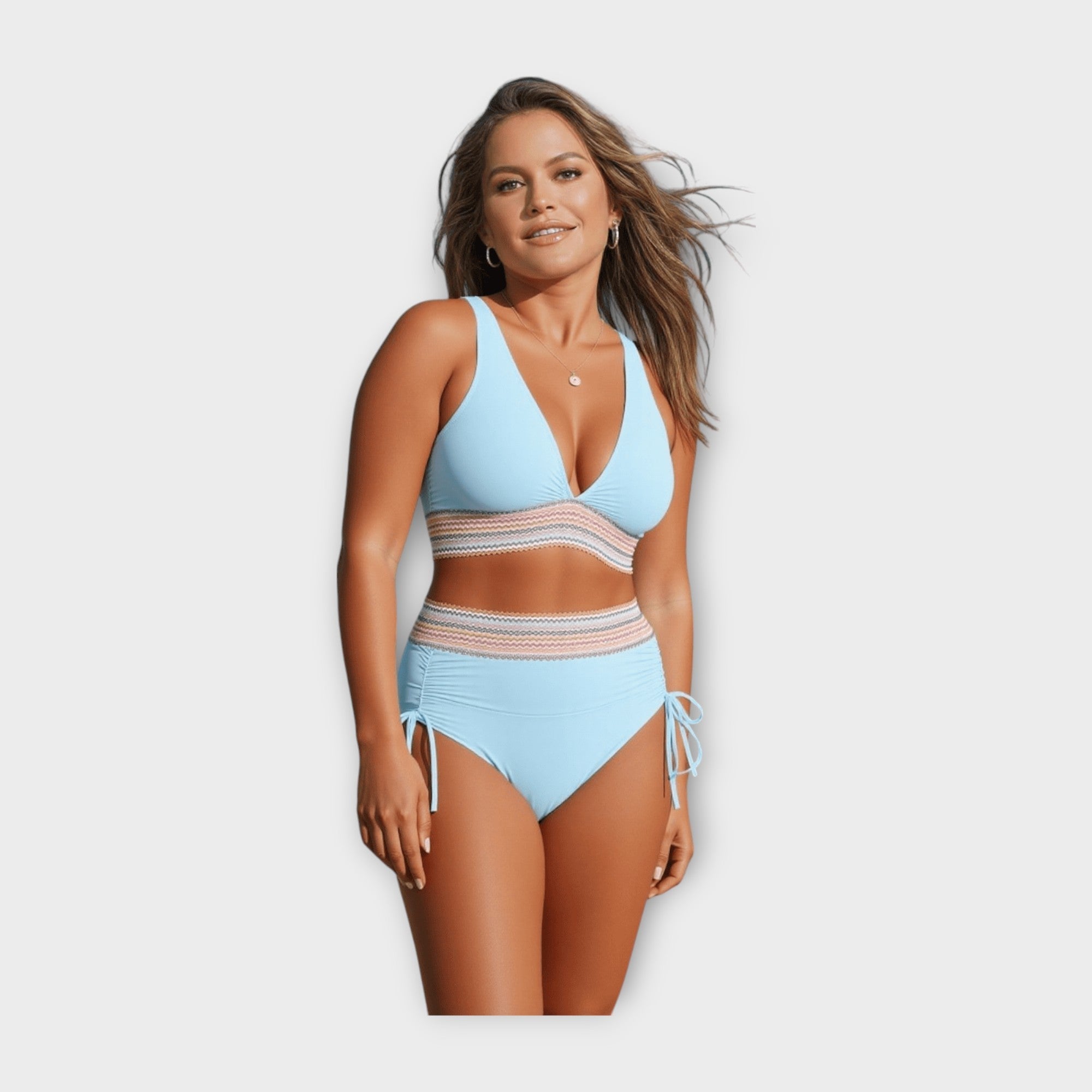Bikini à Détails en Tricot avec Culotte Taille Haute