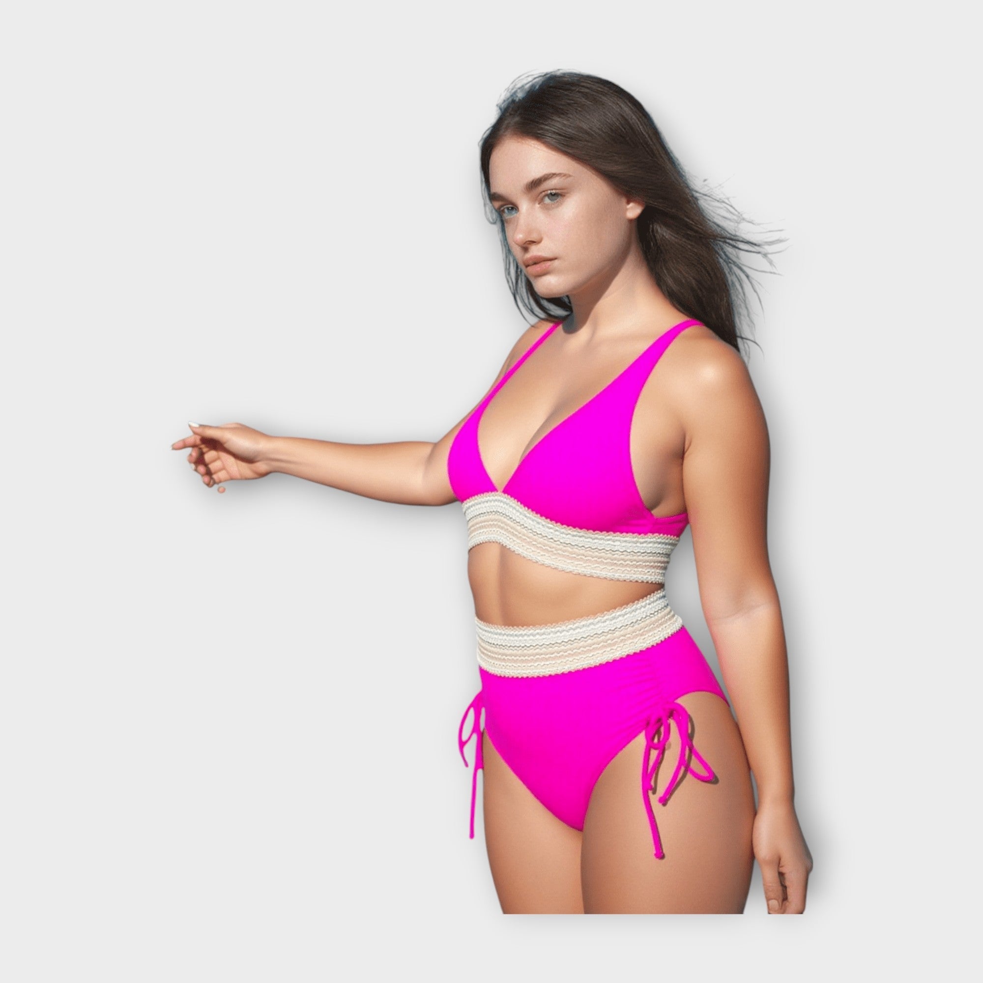 Bikini à Détails en Tricot avec Culotte Taille Haute