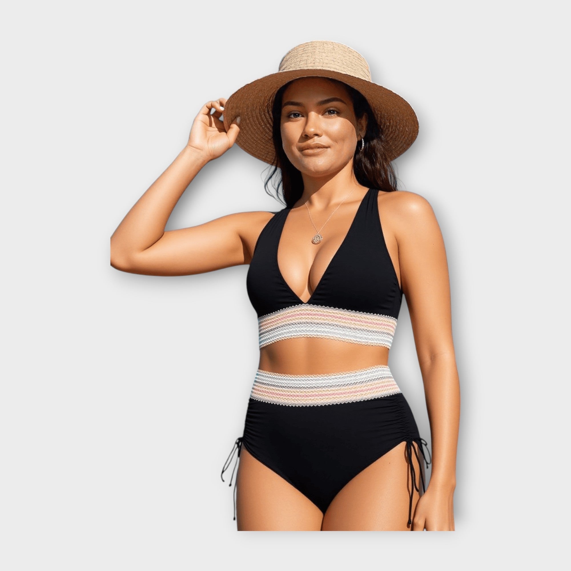 Bikini à Détails en Tricot avec Culotte Taille Haute