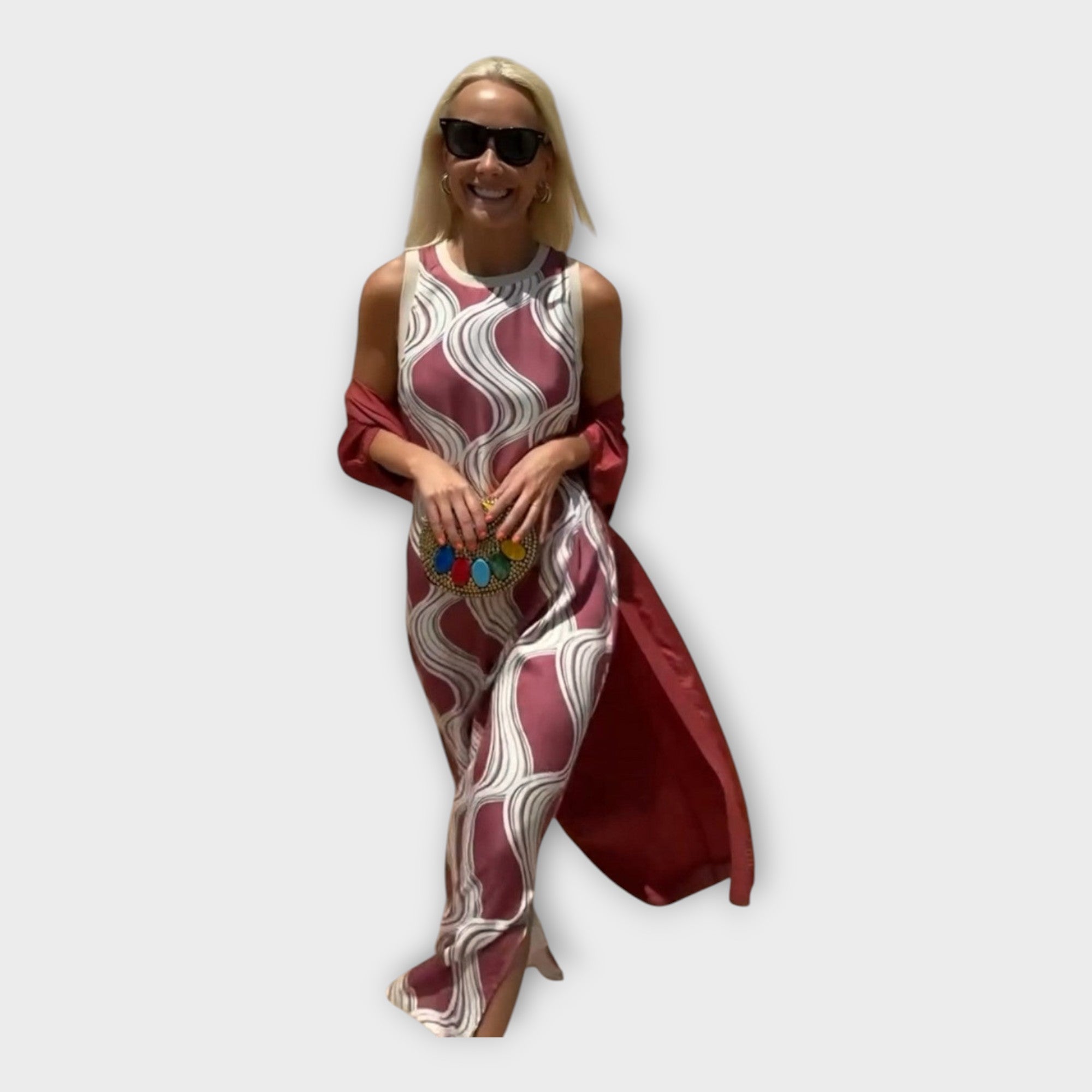 Maxi Robe aux Motifs Modernes et Ondulés