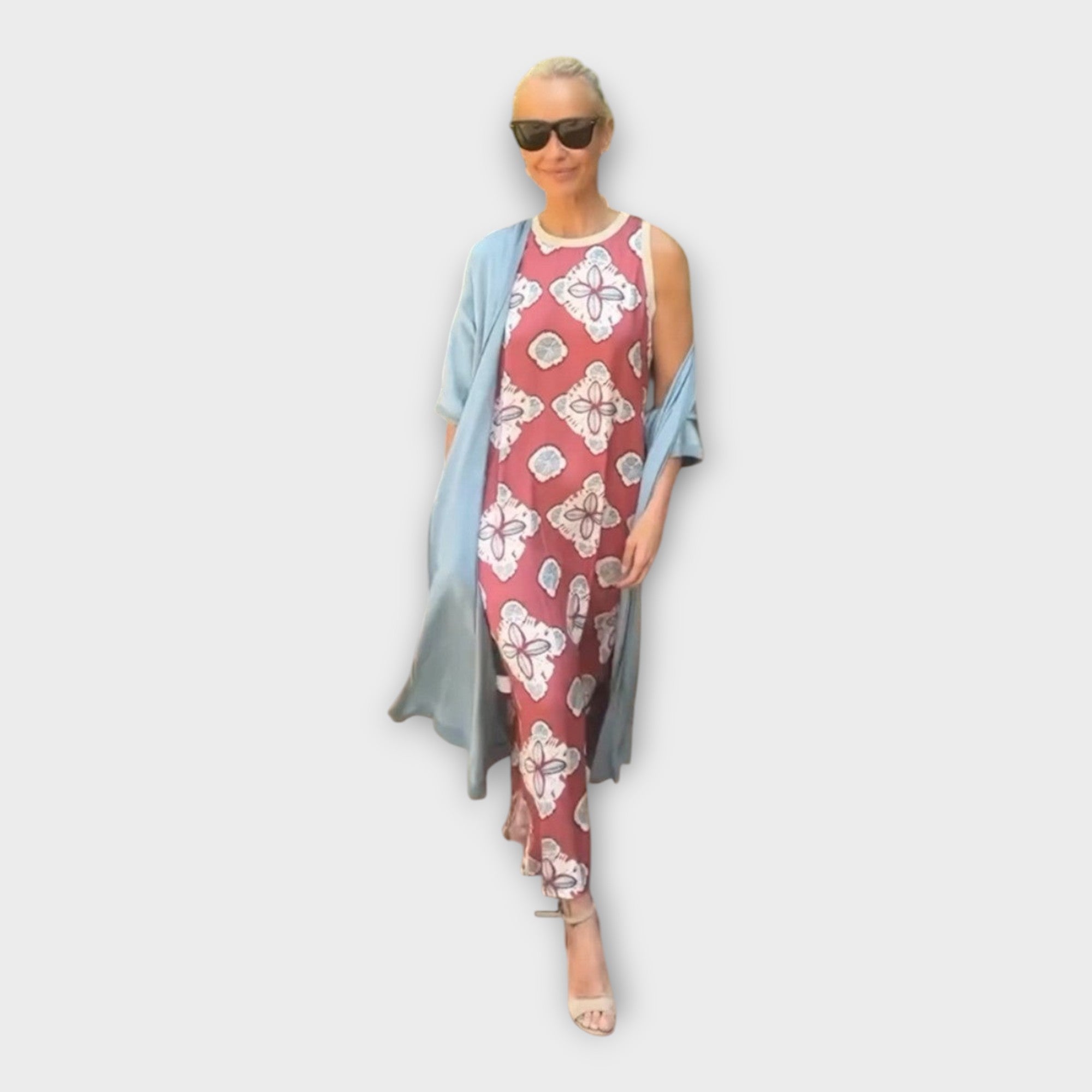 Maxi Robe à Motifs Géométriques et Floraux