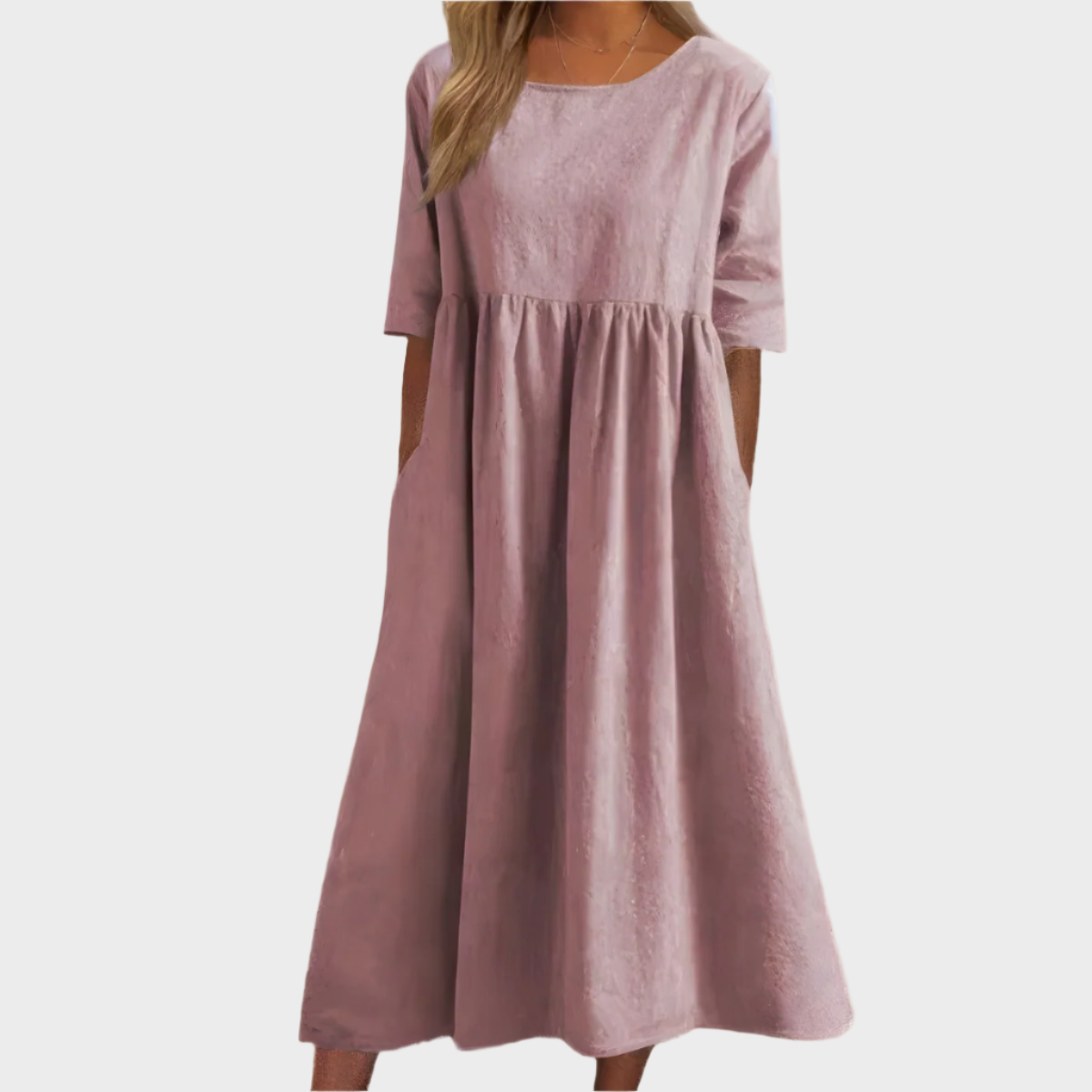 Robe en Lin à Manches Courtes avec Silhouette Légère