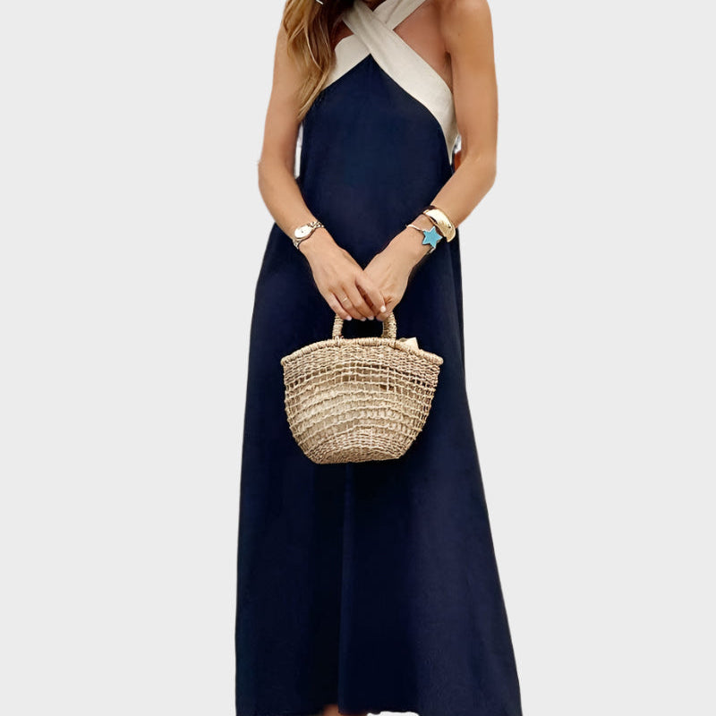 Robe Chic à Dos Nu avec Col Croisé Contemporain