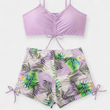 Tropical Print High-Waisted Bikini with Straps