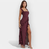 Robe à Fente avec Volants Ajustables