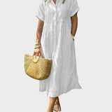 Robe Chemise Rayée avec Col, Boutons et Poches Pratiques