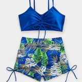 Tropical Print High-Waisted Bikini with Straps