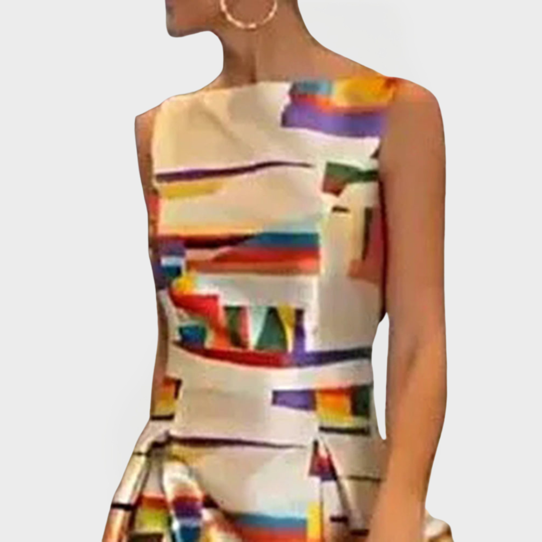 Robe Longue à Motifs Géométriques au Design Moderne