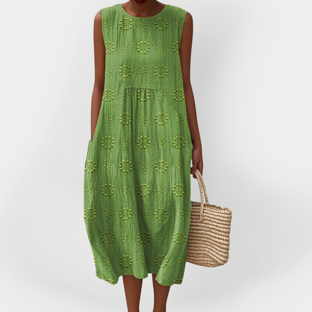 Robe Élégante en Coton Sans Manches avec Poches