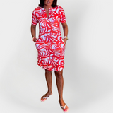 Robe Midi à Motifs avec Manches Courtes