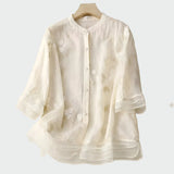 T-shirt en coton orné de fleurs brodées