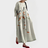 Maxi Robe Élégante en Lin avec Broderie Florale en Dentelle