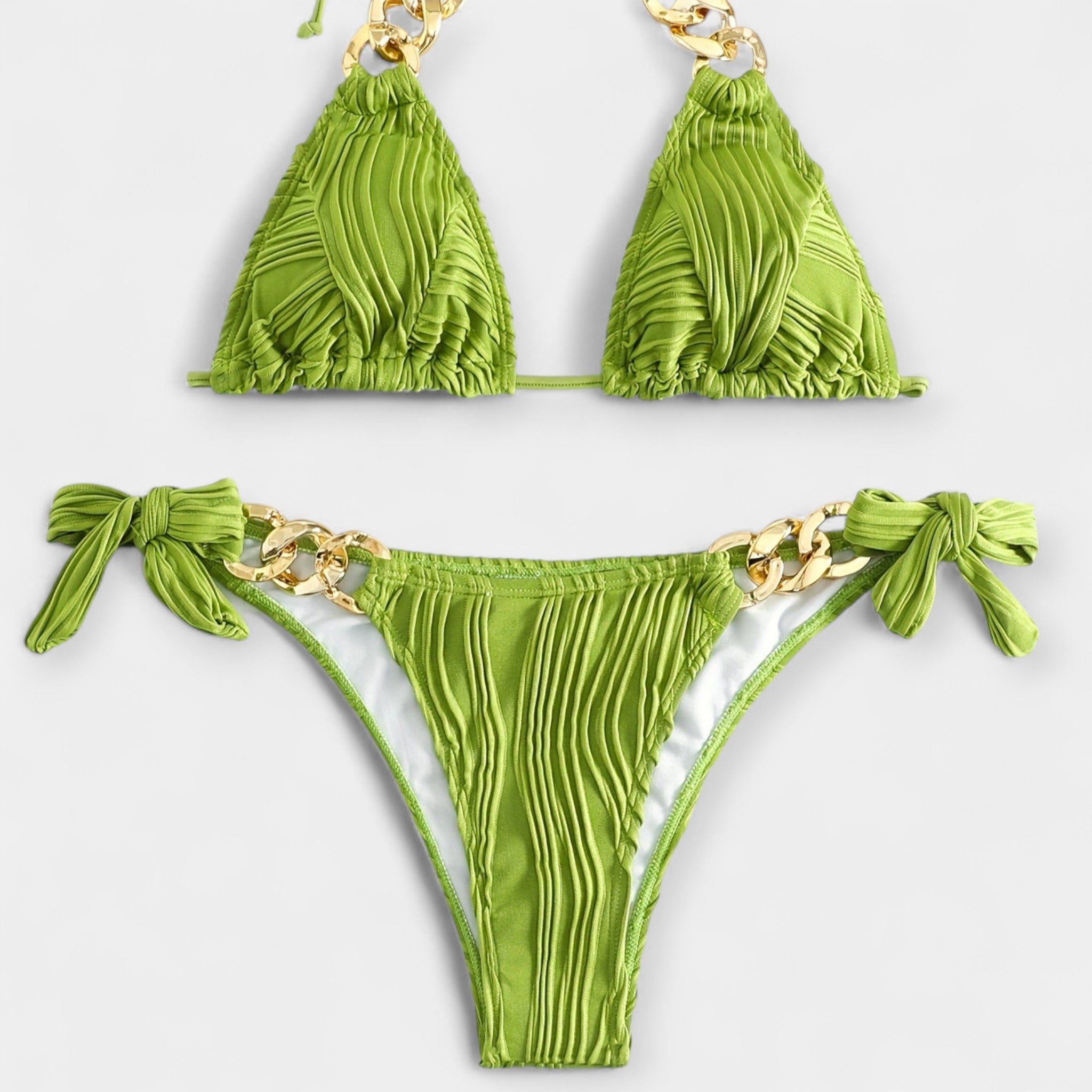 Ensemble de Bikini à Rayures avec Détails de Couture