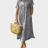 Robe Chemise Rayée avec Col, Boutons et Poches Pratiques