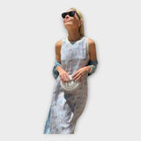 Maxi Robe à Motifs Linéaires et Coupe Aérienne