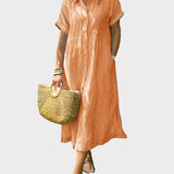 Robe Chemise Rayée avec Col, Boutons et Poches Pratiques