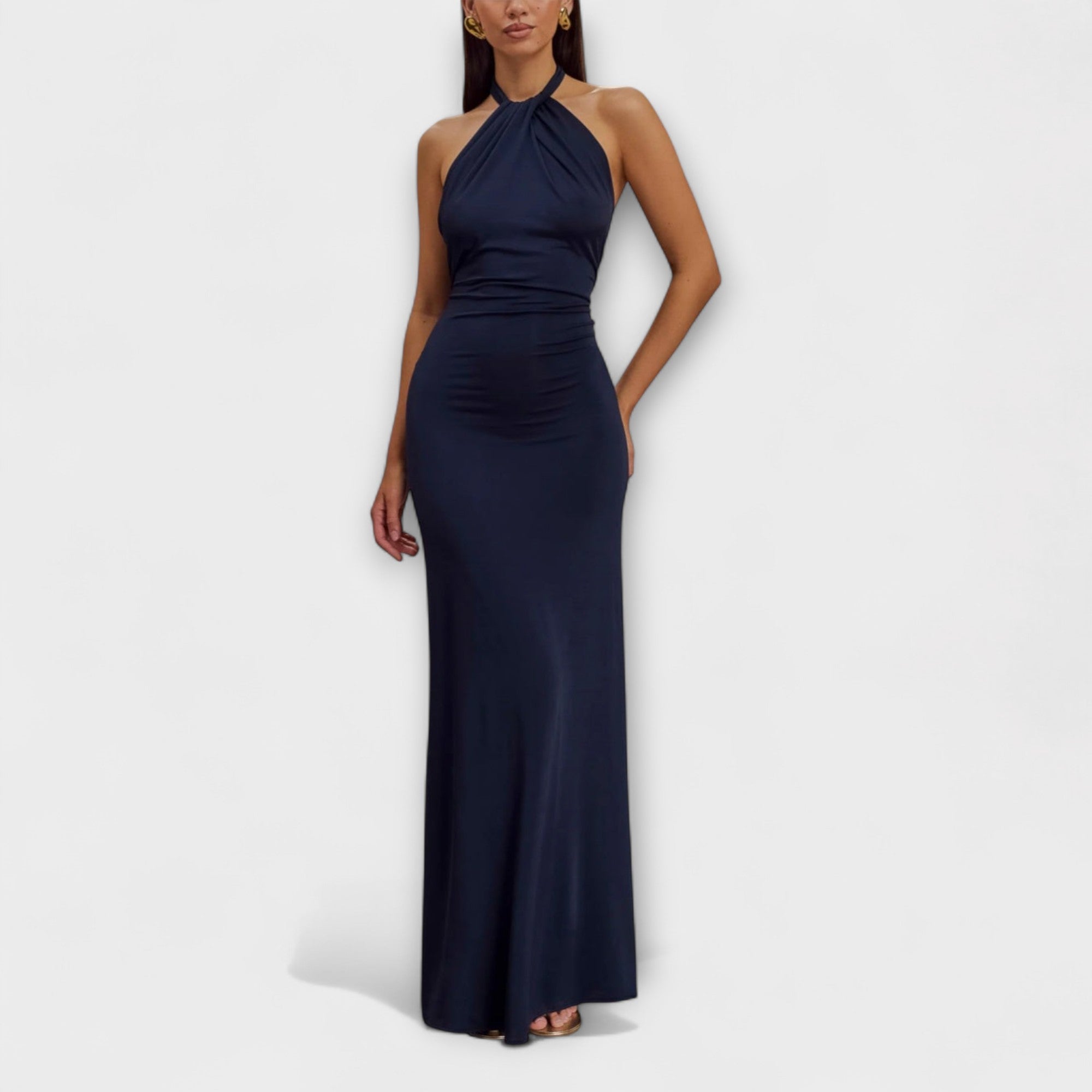 Robe Longue Satinée avec Nœud au Cou