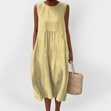 Robe Élégante en Coton Sans Manches avec Poches