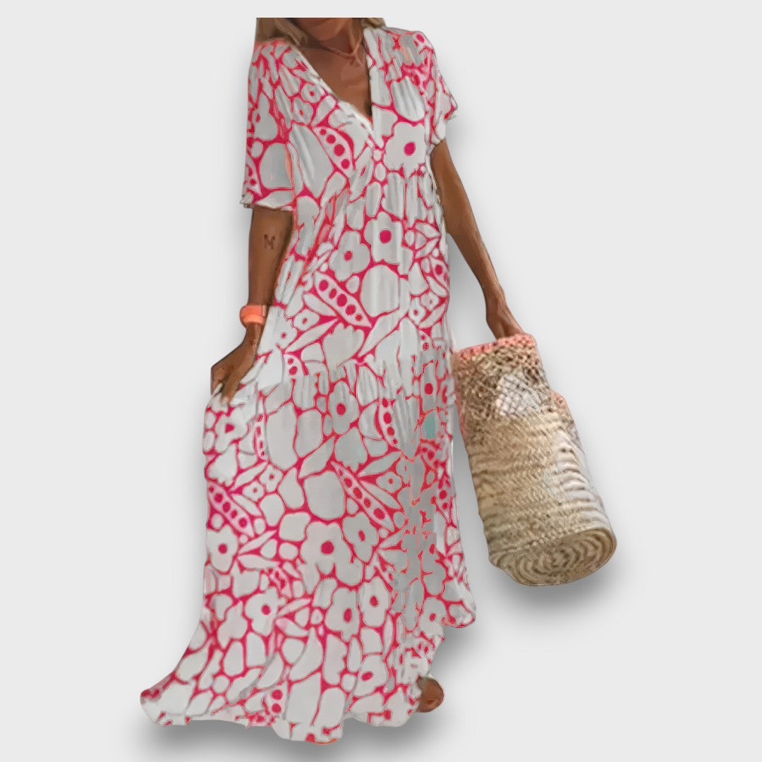 Robe Maxi à Imprimé Floral avec Boutons