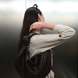 Giselle | Sac Bandoulière Tressé Moyen avec Nœud