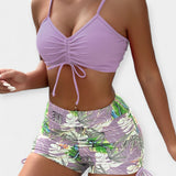 Tropical Print High-Waisted Bikini with Straps