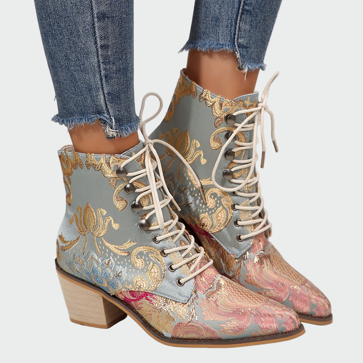 Cuir Bottines Fleurs