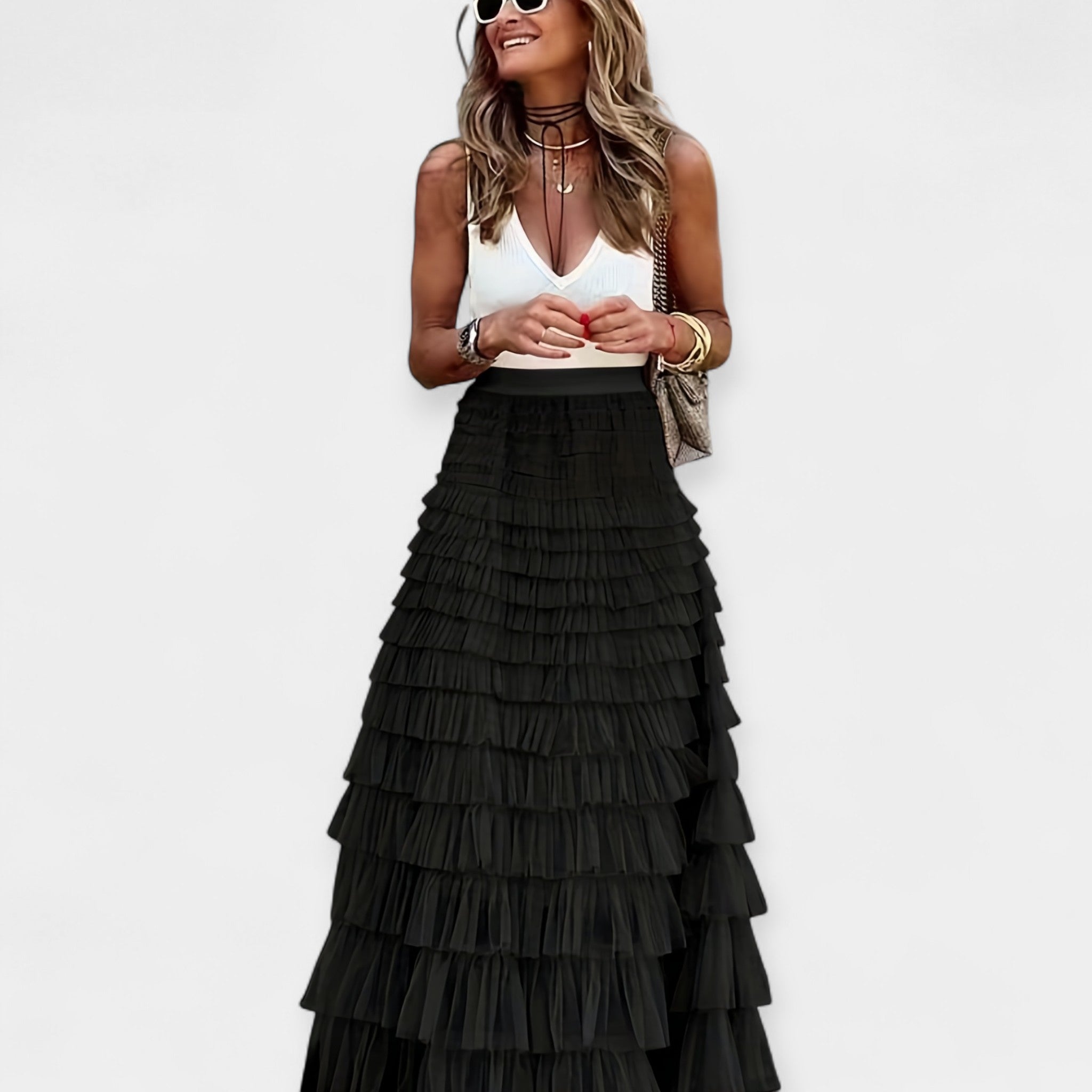 Jupe Boho avec Ourlet en Satin et Détails en Réseau