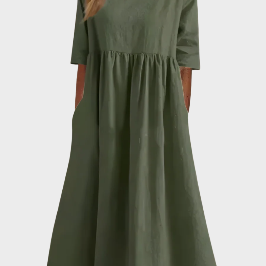Robe en Lin à Manches Courtes avec Silhouette Légère