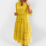 Robe en Dentelle à Manches avec Boutons sur le Devant