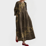 Maxi Robe Élégante en Lin avec Broderie Florale en Dentelle