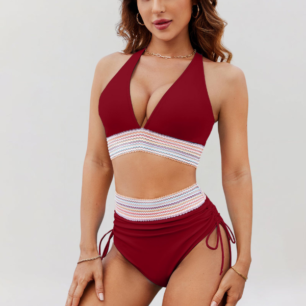 Ensemble de Bikini à Taille Haute avec Soutien Ventral