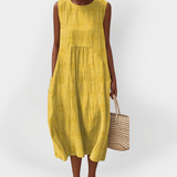 Robe Élégante en Coton Sans Manches avec Poches