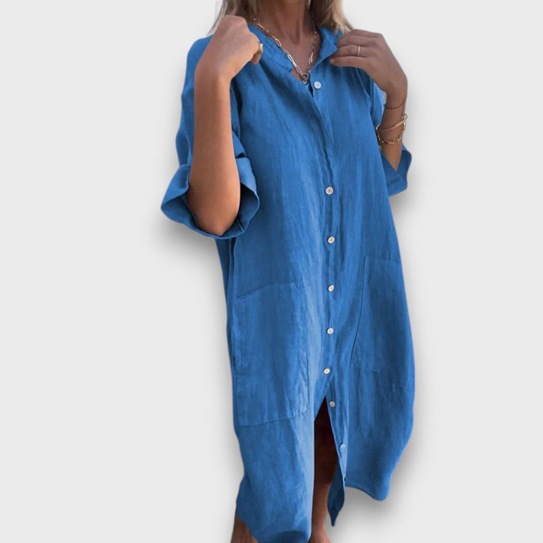 Robe en Lin à Boutons et Poches