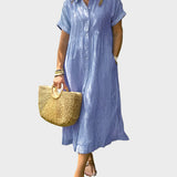 Robe Chemise Rayée avec Col, Boutons et Poches Pratiques