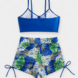 Tropical Print High-Waisted Bikini with Straps