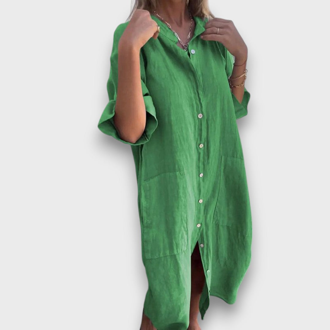 Robe en Lin à Boutons et Poches