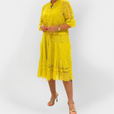 Robe en Dentelle à Manches avec Boutons sur le Devant