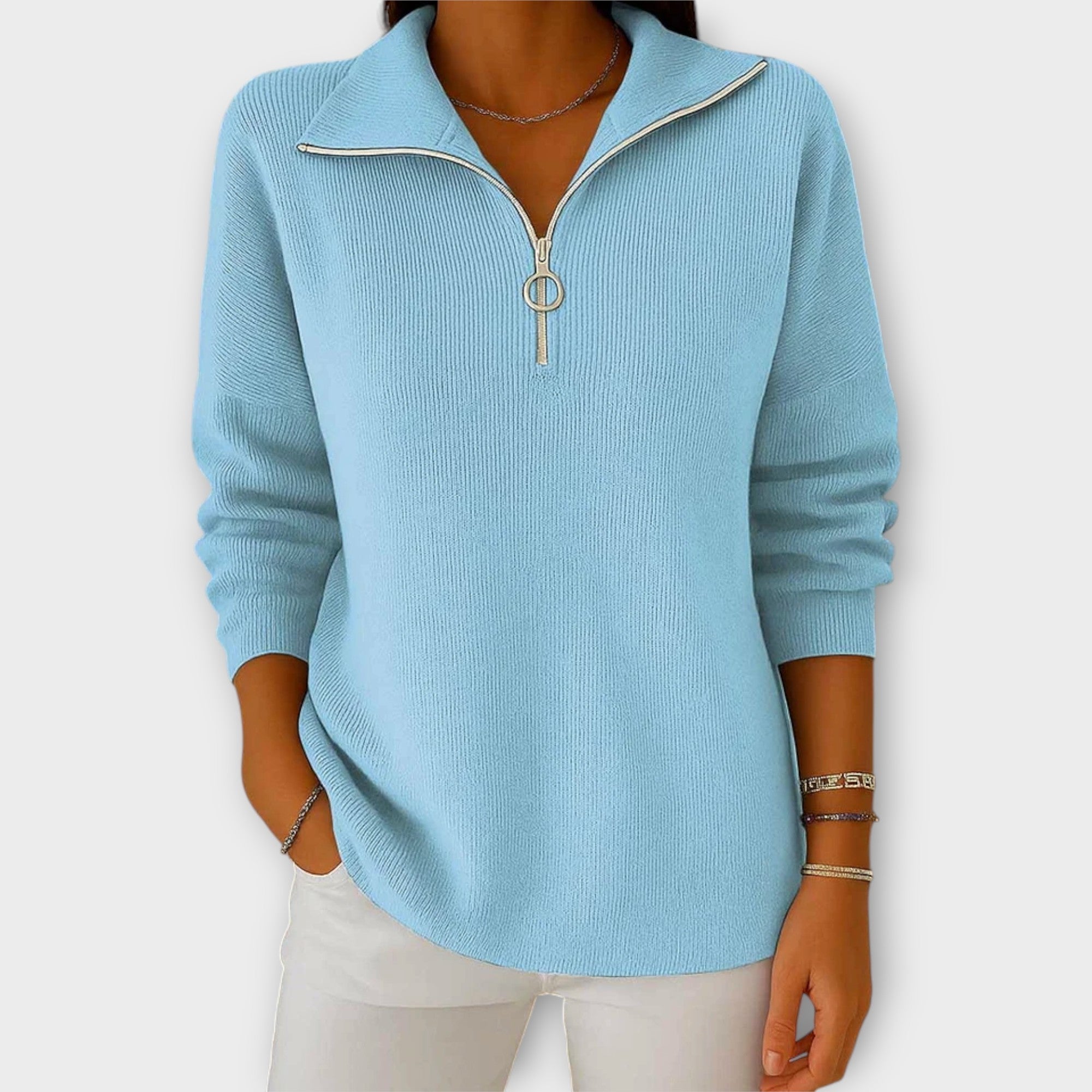 Pull Tricoté avec Zip et Col Chic