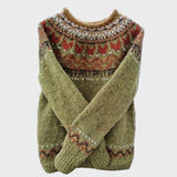 Pull en Tricot à Col Montant avec Motif Jacquard Vintage