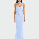 Laura | Long Draped Dress with Corset Neckline