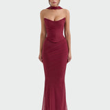 Laura | Long Draped Dress with Corset Neckline