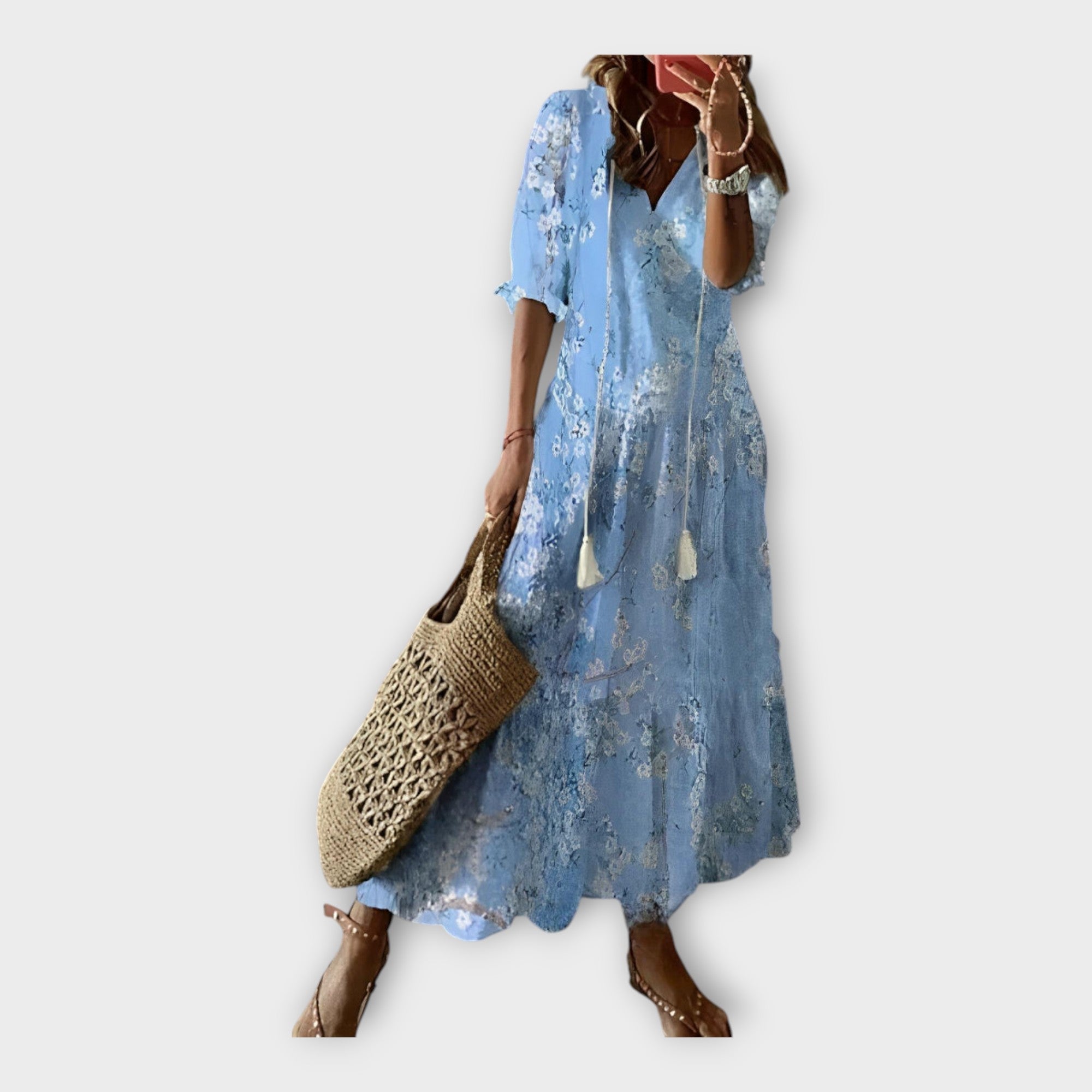 Robe Vintage à Broderies et Décolleté en V