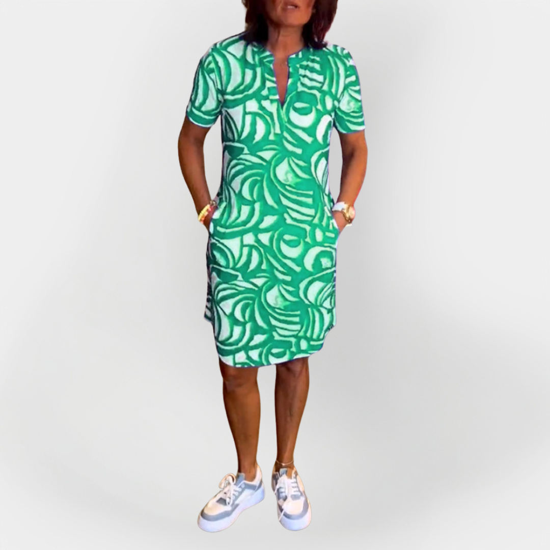 Robe Midi à Motifs avec Manches Courtes