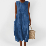 Robe Élégante en Coton Sans Manches avec Poches