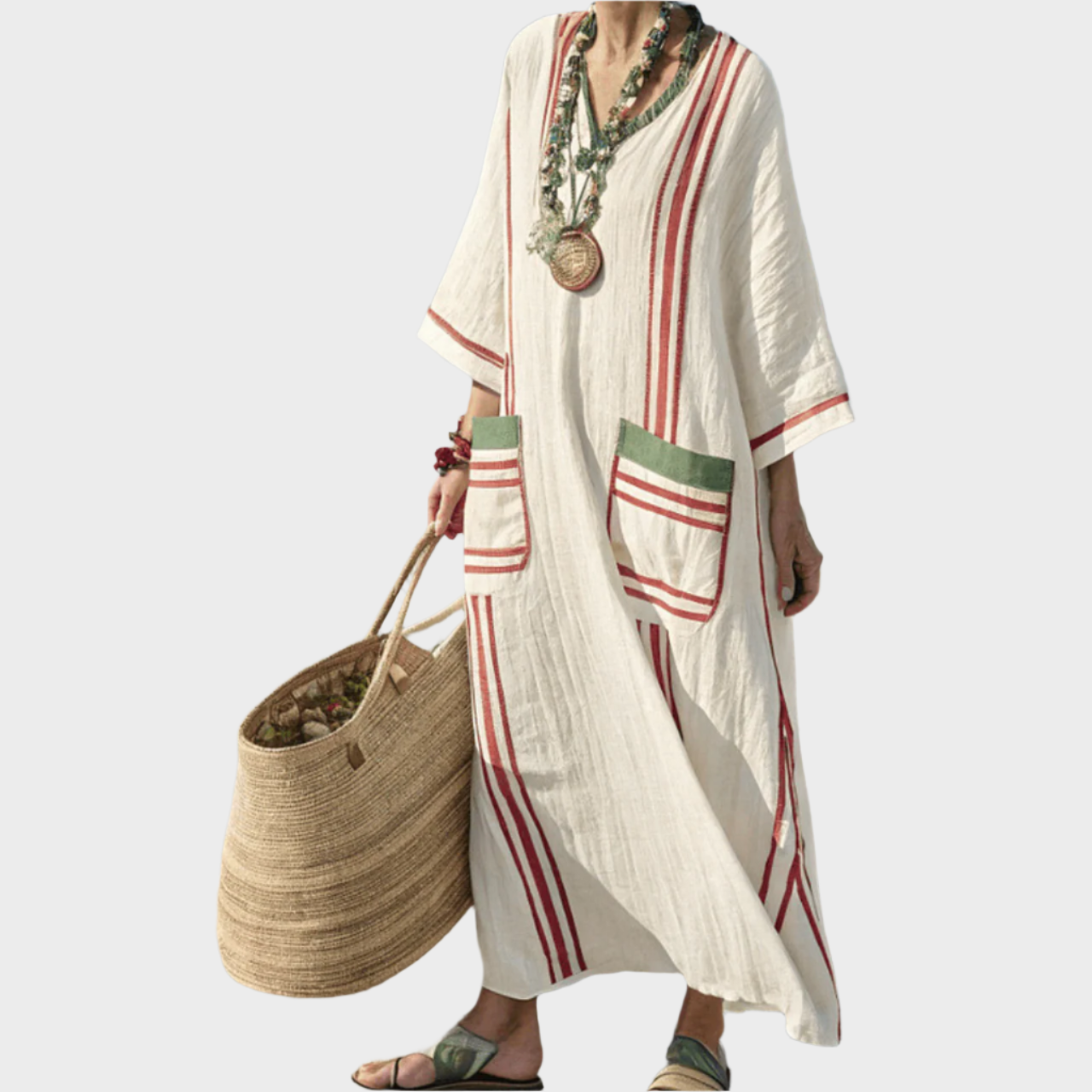 Kaftan Rayé avec Poches Surdimensionnées