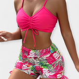 Tropical Print High-Waisted Bikini with Straps